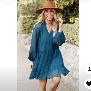 Happier than ever teal notches mini dress